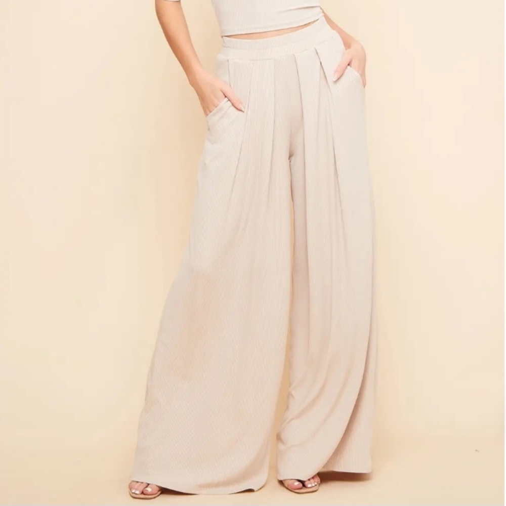 Saints & Hearts Ribbed High Rise Wide Leg Pull On Pants Sz XL